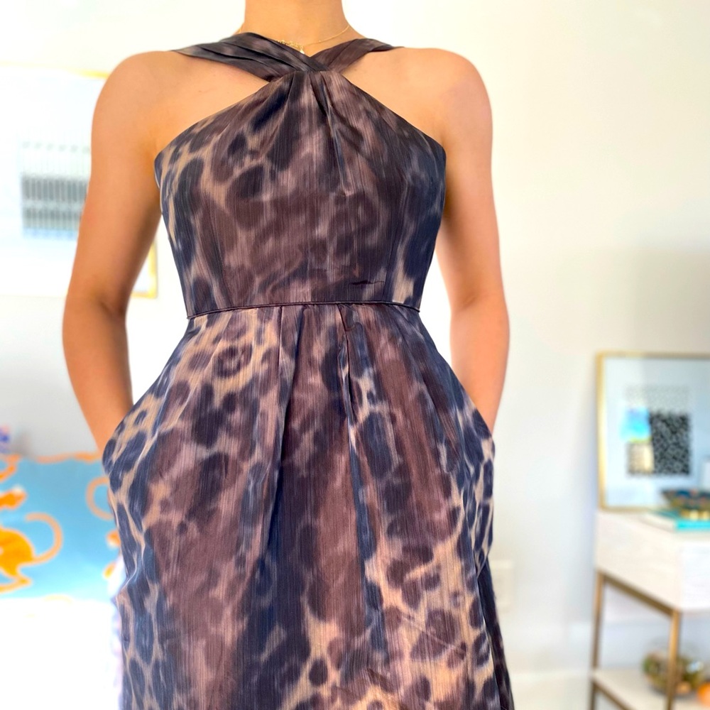 Brown/neutral leopard print short dress - size 4p